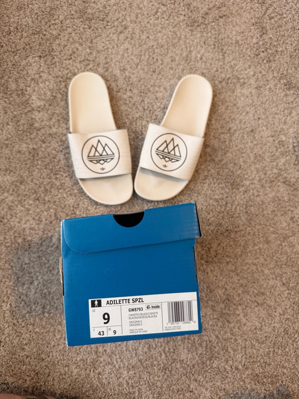 adidas White Adilette SPZL Slide Sandals with Black Logo